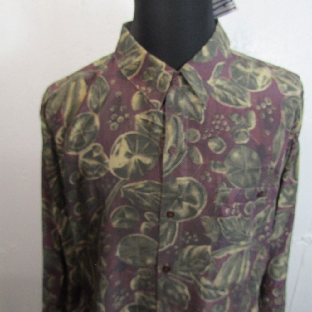 SILK CLUB Men's 2XT Big & Tall 100% Silk Casual Button Down Shirt Floral 90's